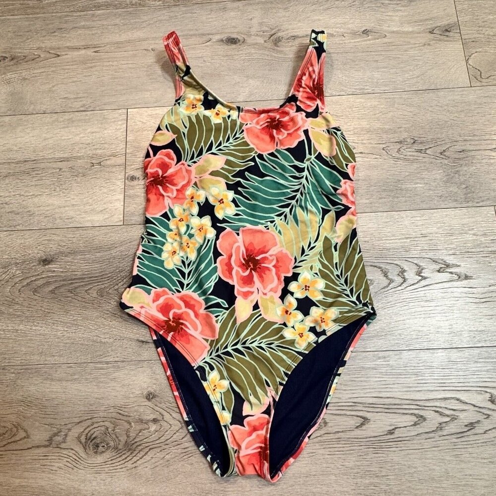 Hurley Size Small One Piece Swimsuit Pink Poppy Floral Adjustable‎ Straps